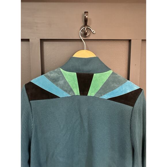 Bob Mackie Teal and Black Leather Jacket - Picture 6 of 7